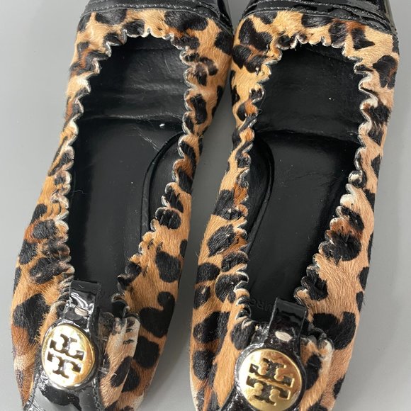 Tory Burch Black/Brown Abbey Ballerina Leather Leopard Slip-on Flats, 7M - Picture 8 of 11